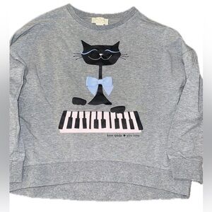 Kate Spade Grey Musical Cat Knit Sweatshirt 10 EUC street cat piano 🎹